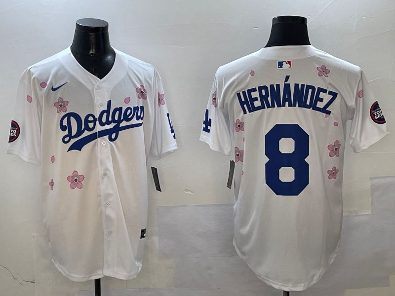 Men Los Angeles Dodgers 8 Hernandez White Sakura Edition 2025 Nike MLB Jersey style 1